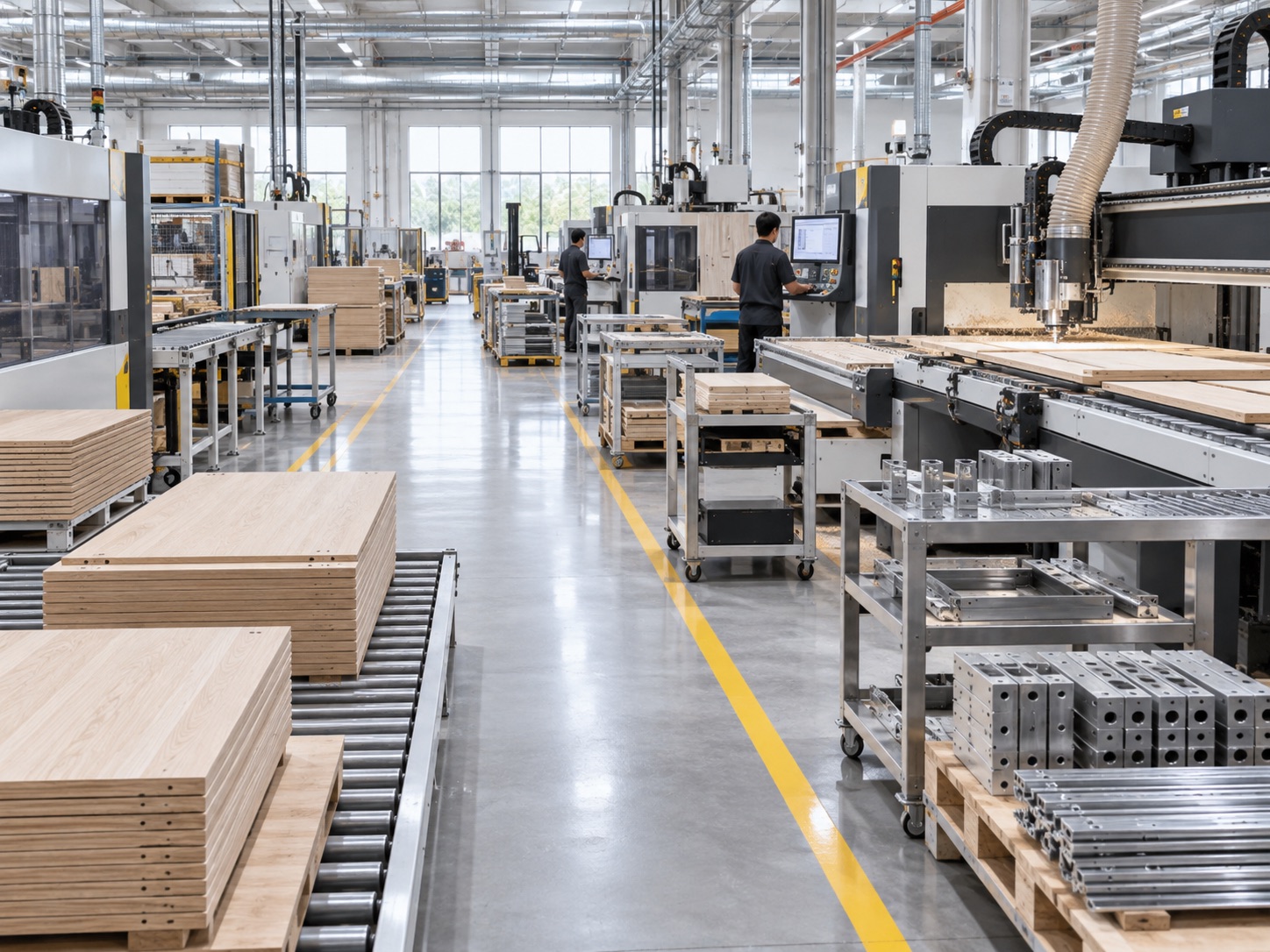 Modern production workshop with CNC equipment